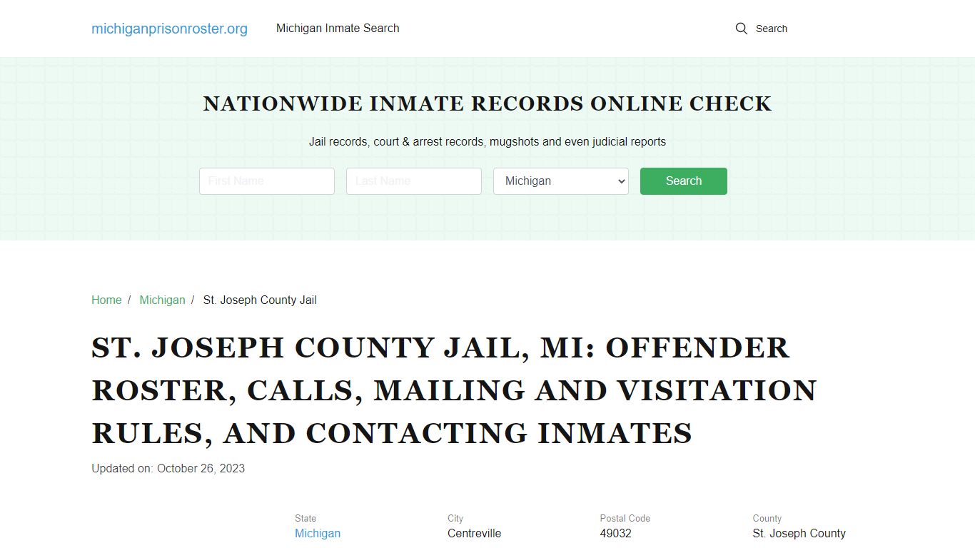 St. Joseph County Jail, MI: Inmate Search, Visitation & Contact Info